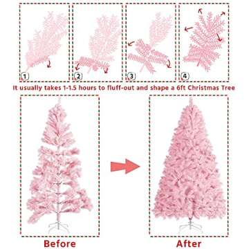 Yaheetech 6ft Pink Artificial Christmas Pine Tree Seasonal Holiday Carnival Home Party Decoration for Home, Office, Party Decoration Indoor Outdoor with 818 Branch Tips and Foldable Stand