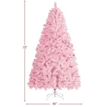 Yaheetech 6ft Pink Artificial Christmas Pine Tree Seasonal Holiday Carnival Home Party Decoration for Home, Office, Party Decoration Indoor Outdoor with 818 Branch Tips and Foldable Stand