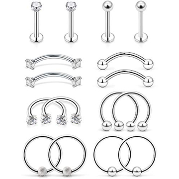 Lcolyoli 8 Pairs Stainless Steel Tragus Earring Clear Diamond CZ Forward Helix Hoop Cartilage Earrin...