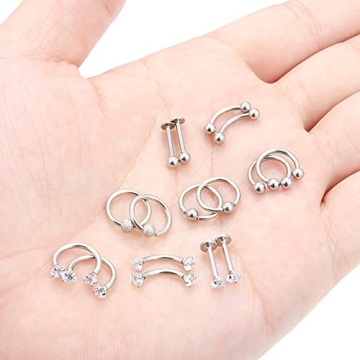 Lcolyoli 8 Pairs Stainless Steel Body Piercing Jewelry Set