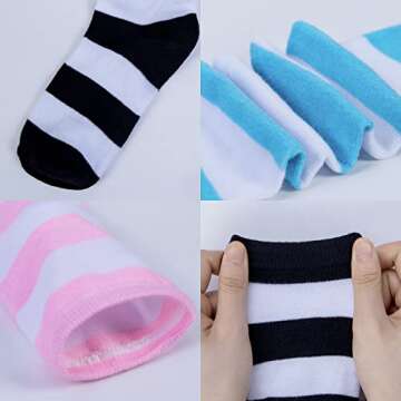 Chalier 3 Pairs Womens Long Striped Socks Over Knee Thigh High Socks Stocking, Wide Stripes, One Siz...