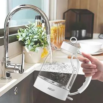 ASCOT Electric Kettle, Glass Electric Tea Kettle Gifts for Men/Women/Family 1.5L 1500W Borosilicate Glass Tea Heater, with Auto Shut-Off and Boil-Dry Protection (Polar White)