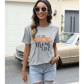 YUYUEYUE Casual Basketball Mom T-Shirt for Women