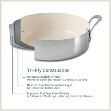 Bloomhouse - Oprah's Favorite Things - 12 Piece Triply Stainless Steel Pots and Pans Cookware Set w/Non-Stick Non-Toxic Ceramic Interior, Ceramic Steamer Inserts, & 12 Protective Care Bags