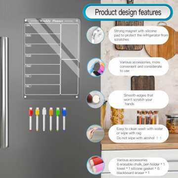 Todkoding 9"X13" Acrylic Weekly Planner for Fridge,Clear Meal Planner for Refrigerator,Magnet Weekly...