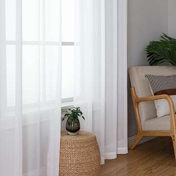 Simplebrand Sheer White Curtains 96 Inches Long, Light Filtering Rod Pocket Solid Color Window Sheer...