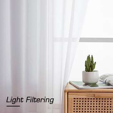 Simplebrand Sheer White Curtains 96 Inches Long, Light Filtering Rod Pocket Solid Color Window Sheer Curtain Panels, Elegant Curtains & Drapes for Living Room, Bedroom 2 Panels (White, 42" W x 96" L)