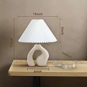 ArtCredit Pleated Ceramic Table Lamp for Bedroom - 3 Way Dimmable, with USB Port & 3W LED - Touch Co...