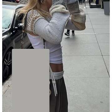 Y2k Patchwork Crop Top Knitted Long Sleeve T Shirt Sun Protection Breathable Cardigan Crochet Tee Summer Patched Tops Gray