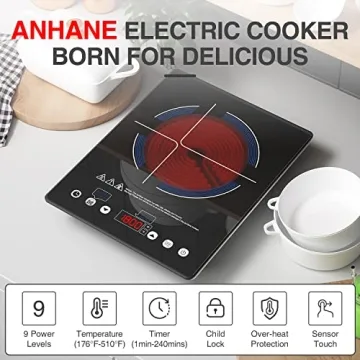 Innovative 1800W ANHANE Electric Cooktop for Any Cookware