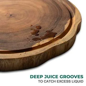 linoroso Round Cutting Board, Exquisite Non-Splicing Acacia Wood Cheese Board, Reversible Round (Dia. 12inch) Charcuterie Boards with Juice Groove (Non-Exact Round, Follows Actual Shape of wood)