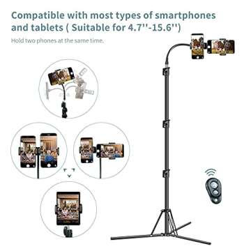 Abithid Cell Phone Tripod Stand, 80.7inch Tall Tripod for iPhone Adjustable Phone Video Stand for iPhone & Camera Live Video Recording Vlogging/Streaming/Photography
