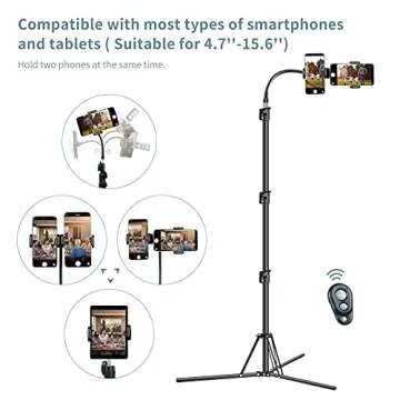 Abithid Cell Phone Tripod Stand, 80.7inch Tall Tripod for iPhone Adjustable Phone Video Stand for iPhone & Camera Live Video Recording Vlogging/Streaming/Photography