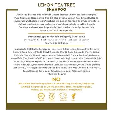 Desert Essence Lemon Tea Tree Shampoo - 8 Fl Ounce - Removes Excess Oil - Revitalizes Scalp - Strengthens & Protects Hair - Maca Root Extract - Soft, Smooth & More Manageable