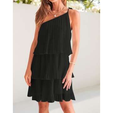 ZESICA Women's Boho Summer One Shoulder Mini Dress - Black, Medium