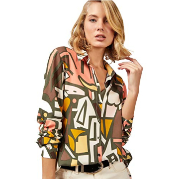 Blouses for Women Fashion, Casual Long Sleeve Button Down Shirts Tops, XS-3XL (Khaki Green, X-Large)