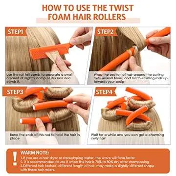 Syhood 30 Pieces Flexible Curling Rods, Soft Foam No Heat Hair Rollers and 1 Steel Pintail Comb for Women Girls Long and Short Hair, Orange