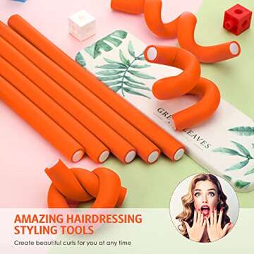 Syhood 30 Pieces Flexible Curling Rods, Soft Foam No Heat Hair Rollers and 1 Steel Pintail Comb for Women Girls Long and Short Hair, Orange