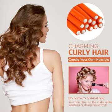 Syhood 30 Pieces Flexible Curling Rods, Soft Foam No Heat Hair Rollers and 1 Steel Pintail Comb for Women Girls Long and Short Hair, Orange