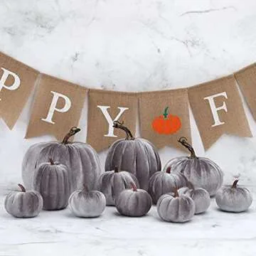 Gresorth 12pcs Large Velvet Pumpkins for Fall Decor