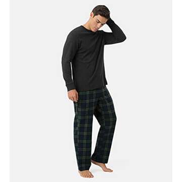 LAPASA Men's Pajama Set 100% Cotton Flannel Top Long Sleeve & Bottom Pants Plaid Sleepwear PJ Sleepwear Lounge Comfy M79 Medium (Cotton Top+flannel Bottom) Green&navy Plaid