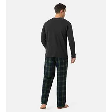 LAPASA Men's Pajama Set 100% Cotton Flannel Top Long Sleeve & Bottom Pants Plaid Sleepwear PJ Sleepwear Lounge Comfy M79 Medium (Cotton Top+flannel Bottom) Green&navy Plaid