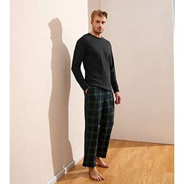 LAPASA Men's Pajama Set 100% Cotton Flannel Top Long Sleeve & Bottom Pants Plaid Sleepwear PJ Sleepwear Lounge Comfy M79 Medium (Cotton Top+flannel Bottom) Green&navy Plaid
