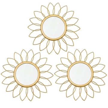 3 Pack Gold Sunburst Wall Mirrors - Elegant Home Décor for Living Room & Bedroom