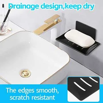 YUZP Soap Holder for Shower,Stainless Steel Soap Dish,Simple Bar Soap Tray,Wall Mounted Soap Stand with 3M Adhesive Back,Rustproof Soap Saver Sponge Holder for Bathroom,Tub,Kitchen Sink (Black)