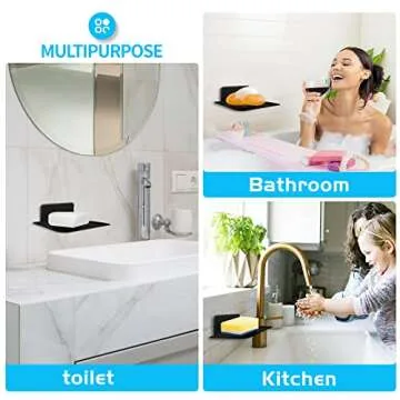 YUZP Soap Holder for Shower,Stainless Steel Soap Dish,Simple Bar Soap Tray,Wall Mounted Soap Stand with 3M Adhesive Back,Rustproof Soap Saver Sponge Holder for Bathroom,Tub,Kitchen Sink (Black)