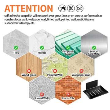 YUZP Soap Holder for Shower,Stainless Steel Soap Dish,Simple Bar Soap Tray,Wall Mounted Soap Stand with 3M Adhesive Back,Rustproof Soap Saver Sponge Holder for Bathroom,Tub,Kitchen Sink (Black)