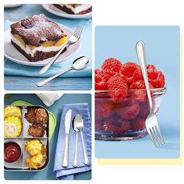 E-far 12-Piece Kids Silverware, Stainless Steel Toddler Kids Utensils Safe for Preschooler/Children, Includes 4 Forks 4 Spoons 4 Knife, Slimline Adult Look & Small Size, Rust Free & Dishwasher Safe