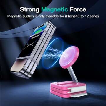 JARGOU 3 in 1 Charging Station for Multiple Devices - Travel Magnetic Charging Pad for iPhone 16/15/14/13/12 Series - Foldable Wireless Charger Dock for iWatch & Airpods 4/3/2 (Pink)