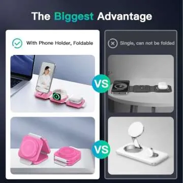 JARGOU 3 in 1 Charging Station for Multiple Devices - Travel Magnetic Charging Pad for iPhone 16/15/14/13/12 Series - Foldable Wireless Charger Dock for iWatch & Airpods 4/3/2 (Pink)