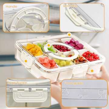 SanerCraft Snack Box Container, Divided ServingTray with lid and Handle, Snackle Box Charcuterie Container Adults Fruit Tray for Beach, Picnics, Camping