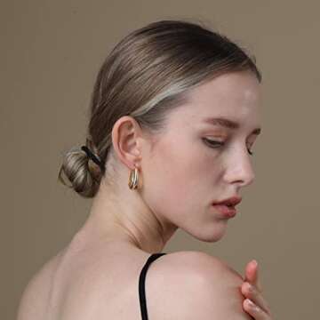 Apsvo Chunky Gold Hoop Earrings for Women, Thick Lightweight Gold Huggies Earrings for Women, Dainty Earrings Hypoallergenic Fashion Trendy Jewelry (Gold)