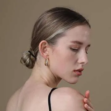 Apsvo Chunky Gold Hoop Earrings for Women, Thick Lightweight Gold Huggies Earrings for Women, Dainty Earrings Hypoallergenic Fashion Trendy Jewelry (Gold)