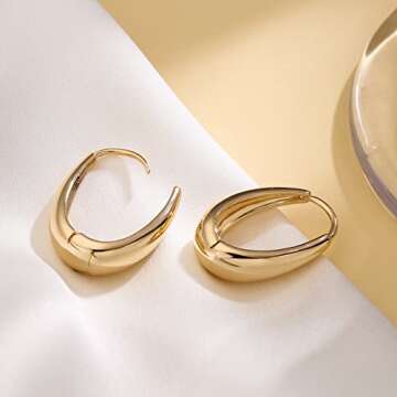 Apsvo Chunky Gold Hoop Earrings for Women, Thick Lightweight Gold Huggies Earrings for Women, Dainty Earrings Hypoallergenic Fashion Trendy Jewelry (Gold)