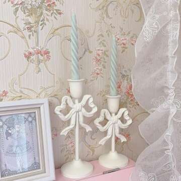 BOOMLATU White Bow-Knot Iron Taper Candle Holder Set of 2,Pillar Candle Holders Decorative Candlestick Holder for Home Decor, Wedding, Dinning, Party (White-S+White-L(2 PCS))