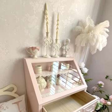 BOOMLATU White Bow-Knot Iron Taper Candle Holder Set of 2,Pillar Candle Holders Decorative Candlestick Holder for Home Decor, Wedding, Dinning, Party (White-S+White-L(2 PCS))