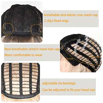 MISSQUEEN Short Ombre Blonde Wigs with Bangs Synthetic Wavy Curly Pastel Blonde Bob Wig for White Women Girl Colorful Cosplay Wig