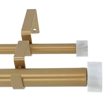 Meriville 1-Inch Diameter Double Window Treatment Curtain Rod, Vico White Marble End Cap Finial, 28-...