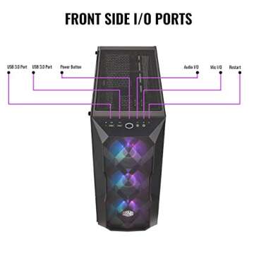 Cooler Master MasterBox TD500 Mesh Airflow ATX Mid-Tower with Polygonal Mesh Front Panel, Crystalline Tempered Glass, E-ATX up to 10.5", Three 120mm ARGB Lighting Fans