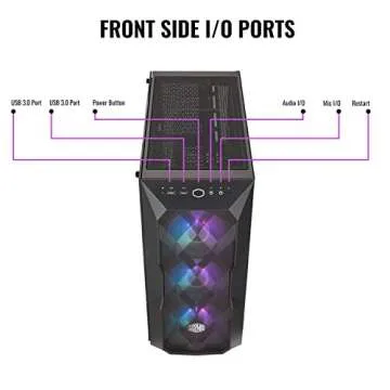Cooler Master MasterBox TD500 Mesh Airflow ATX Mid-Tower with Polygonal Mesh Front Panel, Crystalline Tempered Glass, E-ATX up to 10.5", Three 120mm ARGB Lighting Fans