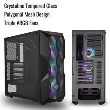 Cooler Master MasterBox TD500 Mesh Airflow ATX Mid-Tower with Polygonal Mesh Front Panel, Crystalline Tempered Glass, E-ATX up to 10.5", Three 120mm ARGB Lighting Fans