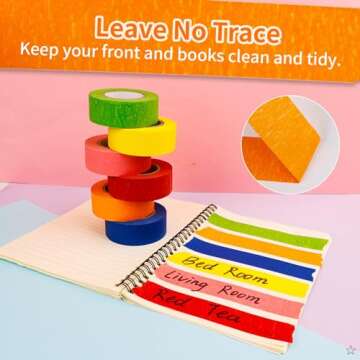 DEWEL Colored Masking Tape 1 Inch,6 Rolls 22 Yard Rainbow Color Teacher Tape for Classroom Supplies Decoration, Painter Paper Tape Washi Tape Art Craft Tape for Kid, Arts & Crafts