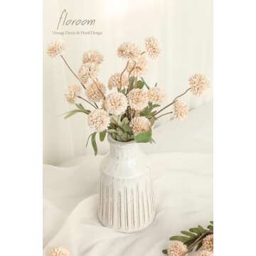 Floroom 5pcs Faux Silk Pompon Mum Artificial Flowers, Bulk Fake Mini Chrysanthemums with Stems for DIY Bouquet Centerpieces Wedding Fillers Champagne Arrangements Shower Decorations, Beige