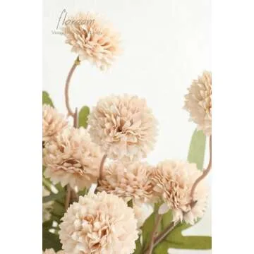Floroom 5pcs Faux Silk Pompon Mum Artificial Flowers, Bulk Fake Mini Chrysanthemums with Stems for DIY Bouquet Centerpieces Wedding Fillers Champagne Arrangements Shower Decorations, Beige