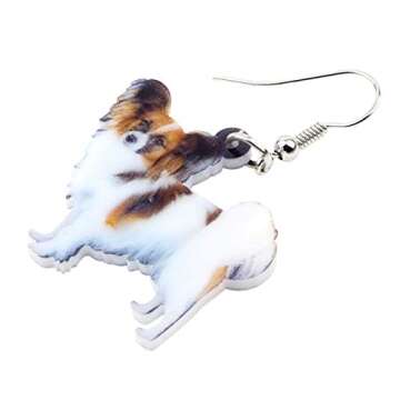 DOWAY Acrylic Dog Earrings Dangle Drop Fashion Pet Jewelry for Women Charm Gift (Papillon Dog)