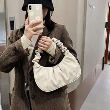 Larcenciel Handbags for Women, Fashion Cloud Ruched Shoulder Bags-Soft Faux Leather Clutch Purses, Vintage Trendy Underarm Tote Hand Bags, Chic Gabbi Bag Hobo Bag, Small Pouch Wallet -(Beige)